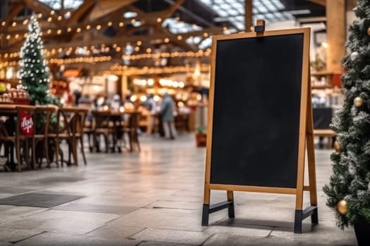 Empty blackboard sign mockup in front of a restaurant , Menu board . Generative Ai.