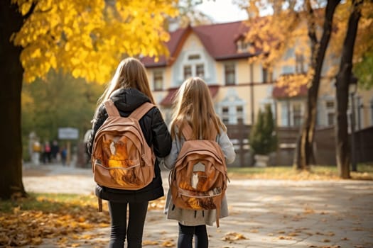 Back to school. backpack going to school together . Created using AI.