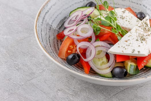 Greek salad on a stone background studio food photo 8