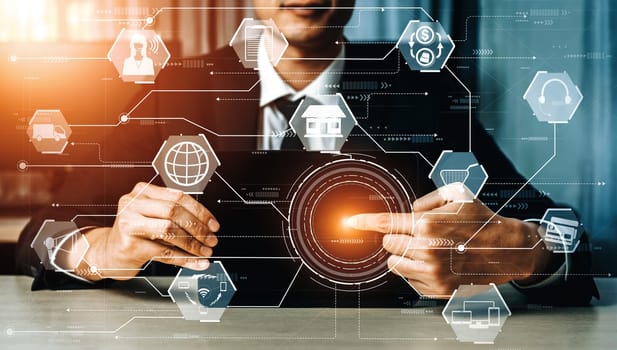 Omni channel technology of online retail business. Multichannel marketing on social media network platform offer service of internet payment channel, online retail shopping and omni digital app. uds