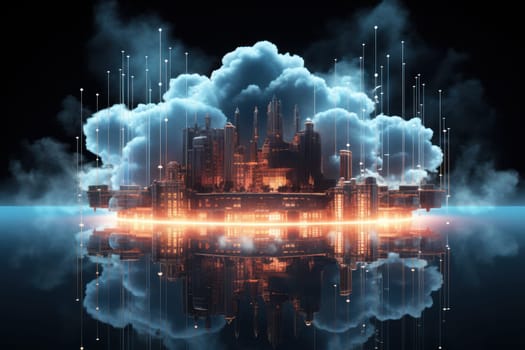 Cloud computing for digital storage and transfer big data on internet. futuristic. Generative AI.