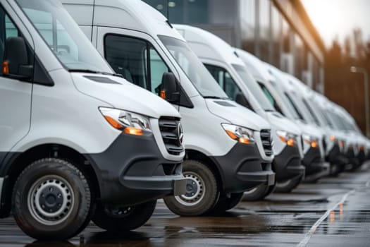 Commercial Delivery Vans Lined Up . Generative AI.