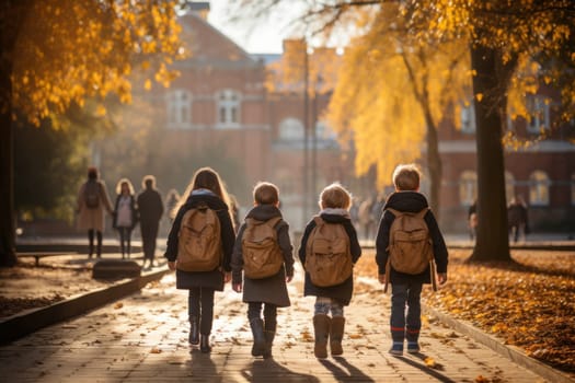 Back to school. backpack going to school together . Created using AI.