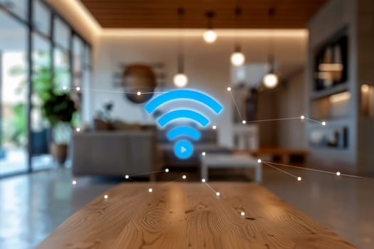 a wifi extender iot , blue wifi symbol, connected smart home.ai generative.