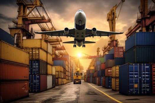 Global business logistics import export and container cargo freight ship, generative AI.