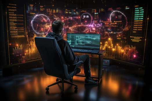 a computer on the background a high-definition cyberpunk data center. generative AI.
