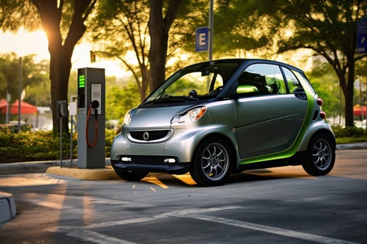 EV charging car on a sunny day. Generative AI..