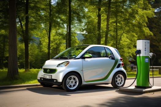 EV charging car on a sunny day. Generative AI..