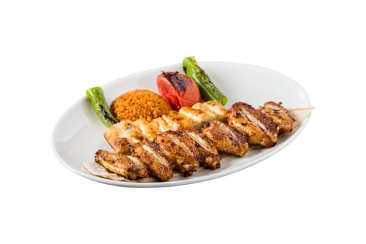 Turkish cuisine chicken wings grill. Grilled chicken wings on white background