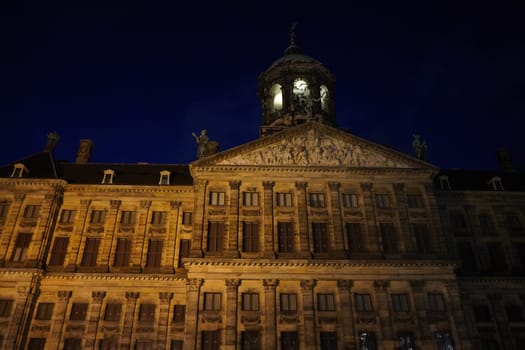 The City Hall of Amsterdam by night view