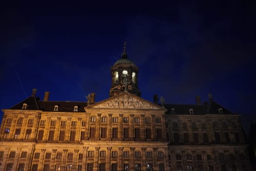 The City Hall of Amsterdam by night view