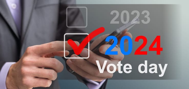 2024 United States of America presidential election vote banner. High quality photo