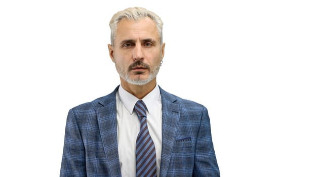 Man, close-up, on a white background.