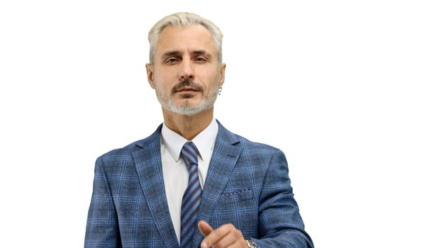 Man, close-up, on a white background.