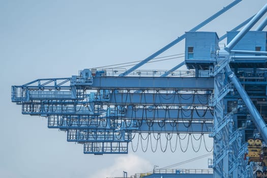 Big Blue cranes in Genoa, Genova, Italy at the harbor entrance