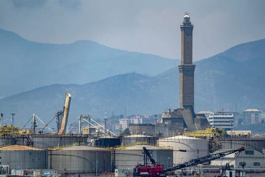 Genoa, Genova, Italy: view of the Lanterna lighthouse symbol of the city at the main harbor entrance