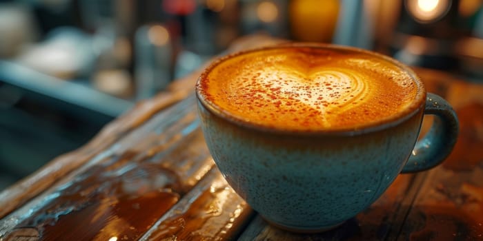 Cups of cappuccino with latte art ,top view,flat lay.