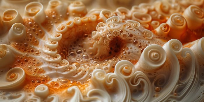 Cups of cappuccino with latte art ,top view,flat lay.