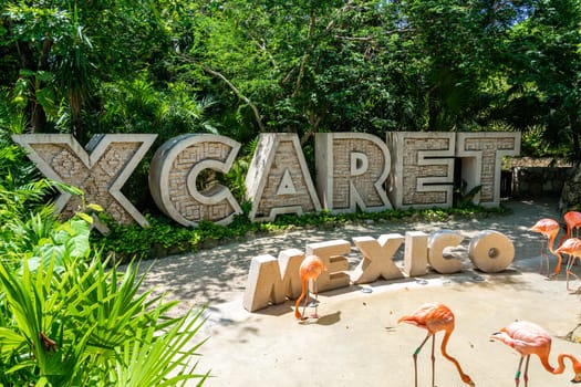 Cancun, Mexico - September 13, 2021: Xcaret theme park entrance sign in Mexico