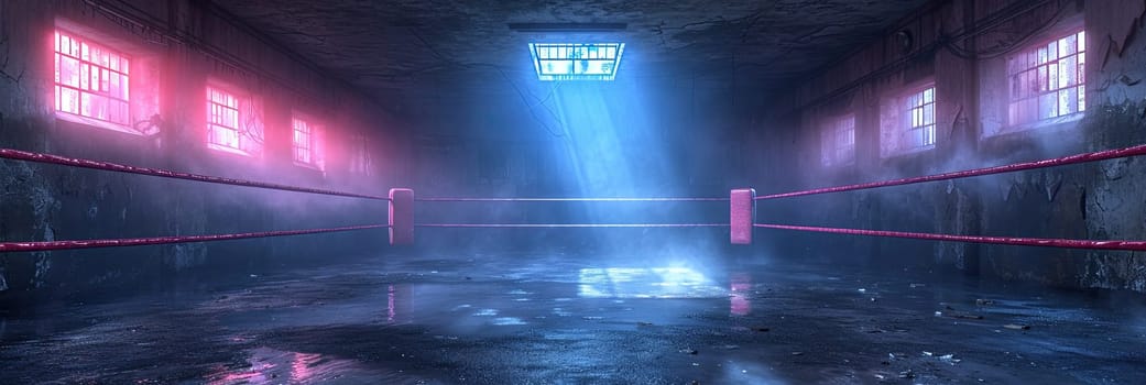 A brightly lit boxing ring surrounded by spectators, capturing the electrifying atmosphere of a fight night.