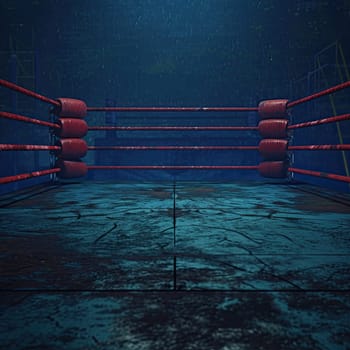 A photo capturing a boxing ring illuminated in a dark room, setting the stage for an intense fight night.