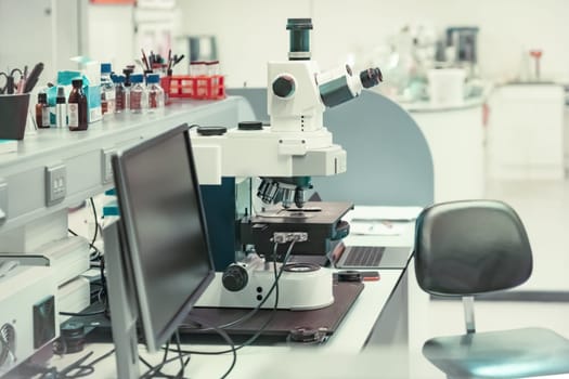 Microscope at a laboratory for developing vaccines against coronavirus