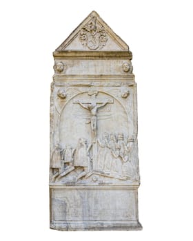 a medieval era carved stone religious Germanic stele on a transparent background