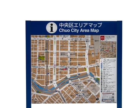 Tokyo, Japan. January 2024. the street map of the Chuo district on a trfansparent background