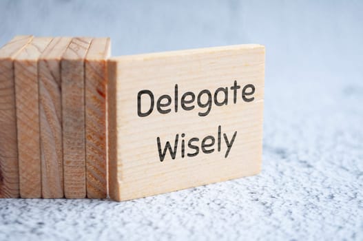 Delegate wisely text on wooden blocks. Delegation of duty concept.