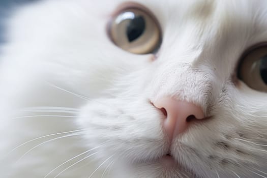 Closeup photo of a cute pink cat's nose and face. ai generated