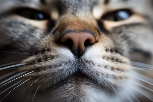 Closeup photo of a cute pink cat's nose and face. ai generated