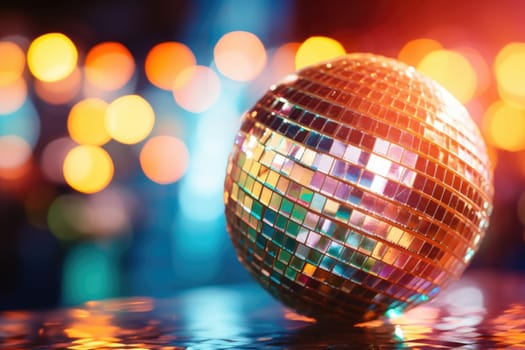 Disco ball with bright rays, night party background photo, ai generated