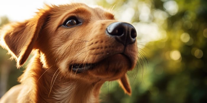 Closeup photo of a cute dog face and nose. ai generated