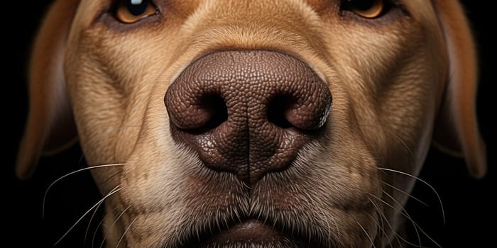 Closeup photo of a cute dog face and nose. ai generated