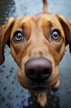 Closeup photo of a cute dog face and nose. ai generated