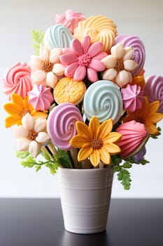 sweet food floral spring nature design for the holiday season. edible easter bouquet with ribbon, gift idea. ai generated