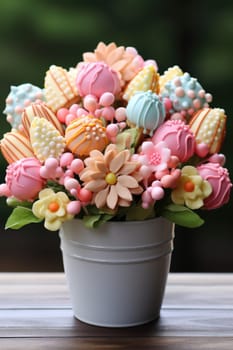 sweet food floral spring nature design for the holiday season. edible easter bouquet with ribbon, gift idea. ai generated