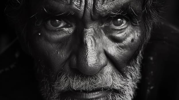 A close up of a man with wrinkles on his face