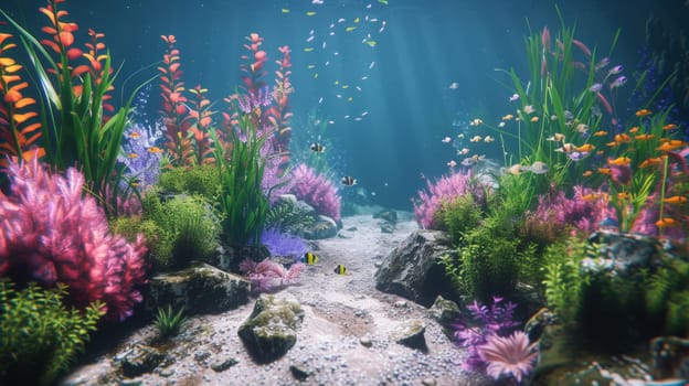 An underwater scene with a path leading to an ocean