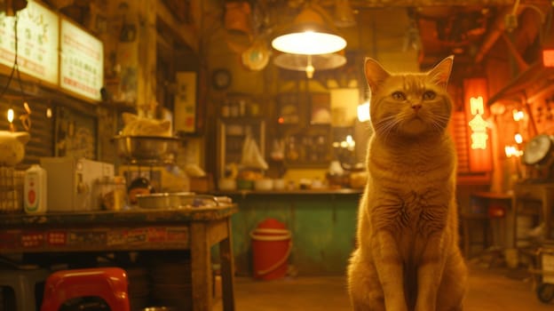 A cat sitting on a table in an empty room