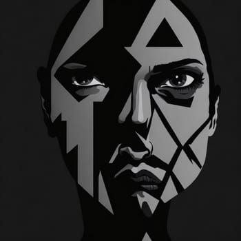 Ai generated portrait of a young man in black and white geometric Bauhaus style. Dark background