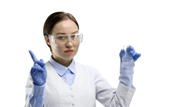 Female doctor, close-up, on a white background.