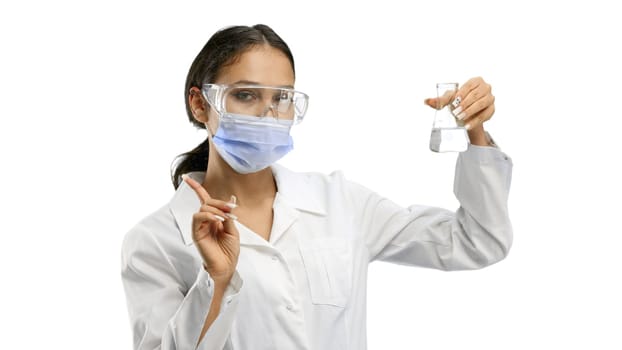 Female doctor, close-up, on a white background.