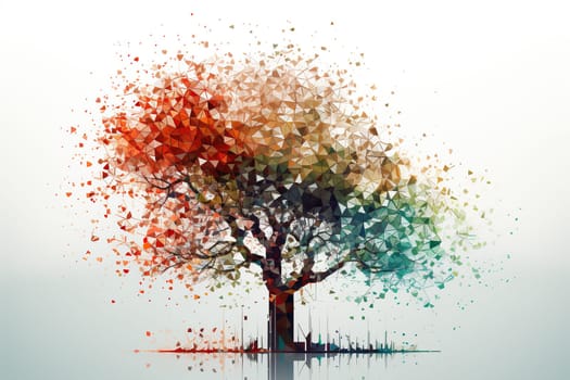 Drawing of a tree in the form of pixels and cubes.