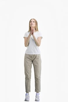 A woman, full-length, on a white background.