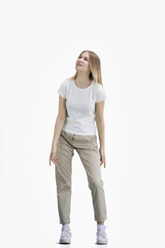 A woman, full-length, on a white background.