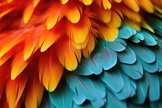 Close up of parrot feathers, texture. ai generated