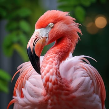 Beautiful flamingo walking in a pond. ai generated