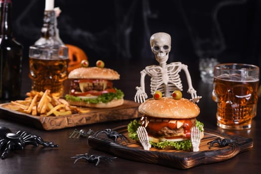  The Monster Burger on a sitting skeleton will definitely lift your spirits and is the perfect Halloween party appetizer.