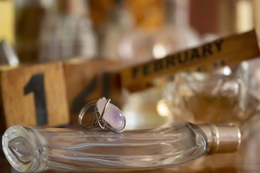 Valentine's Day anniversary with a ring and the date written on wooden cubes